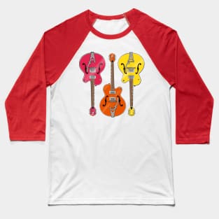 Three Guitars Red Orange Yellow Baseball T-Shirt